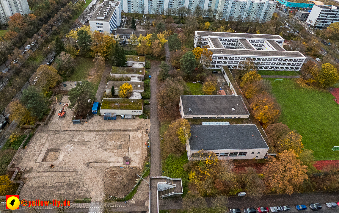 19.11.2022 - Luftbilder von der Baustelle an der Quiddestraße 'Haus für Kinder' in Neuperlach